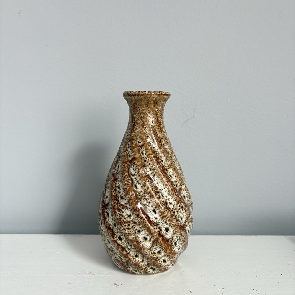 Vintage Pottery Vase Brown Beige Mottled Handmade Rustic Speckled Neutral - Picture 3 of 9